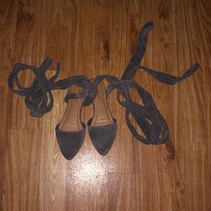 Grey Lace-up Ankle Flats